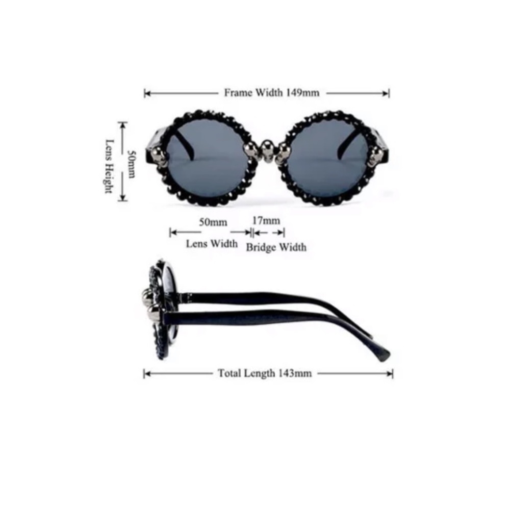 Black Round rhinestone sunglasses with little metal skulls.NWT - Picture 4 of 4